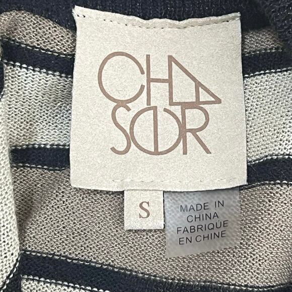 Chaser Lurex Striped V Neckline Pullover Sweater Black Tan Womens Size Small - Picture 9 of 10